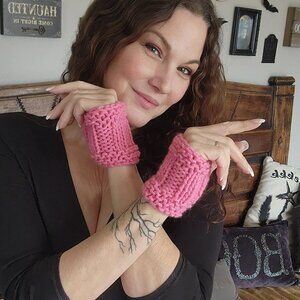 Hand Knit Fingerless Gloves, Armwarmers in Pink, One of a Kind